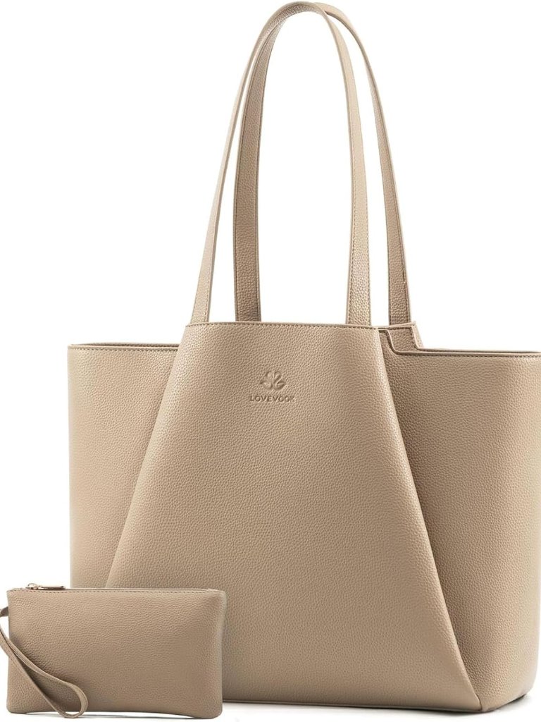 Laptop Tote For Women - 15.6 Inch Faux Leather Laptop Bag With Clutch, Large Cap